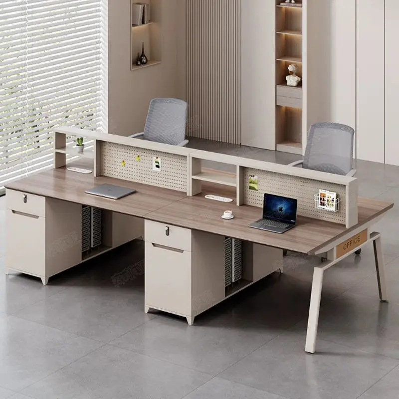 Modern Modular Wooden Panel Office Workstation Partition for 4-6 People Durable Commercial Furniture with Storage Soluti — view 1