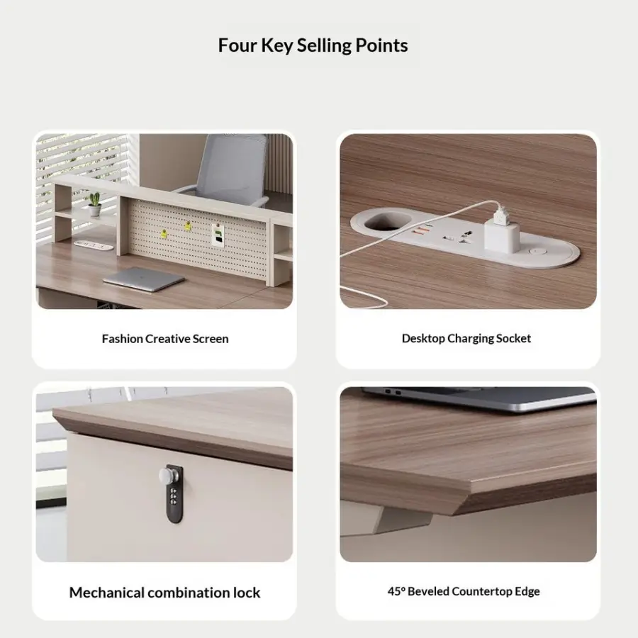 Modern Modular Wooden Panel Office Workstation Partition for 4-6 People Durable Commercial Furniture with Storage Solutions — image 3