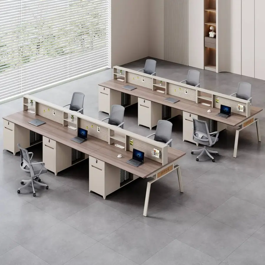 Modern Modular Wooden Panel Office Workstation Partition for 4-6 People Durable Commercial Furniture with Storage Solutions — image 5