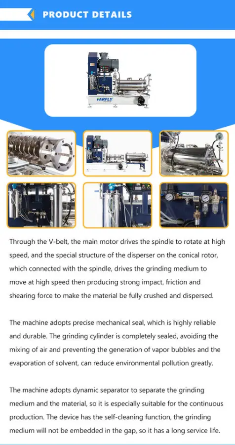 FSP Automatic High Flux Sand Mill for Ink 5m Fineness CE ISO Certified PLC Controlled Motor Gear Drive Schneider Electric 22KW — image 5