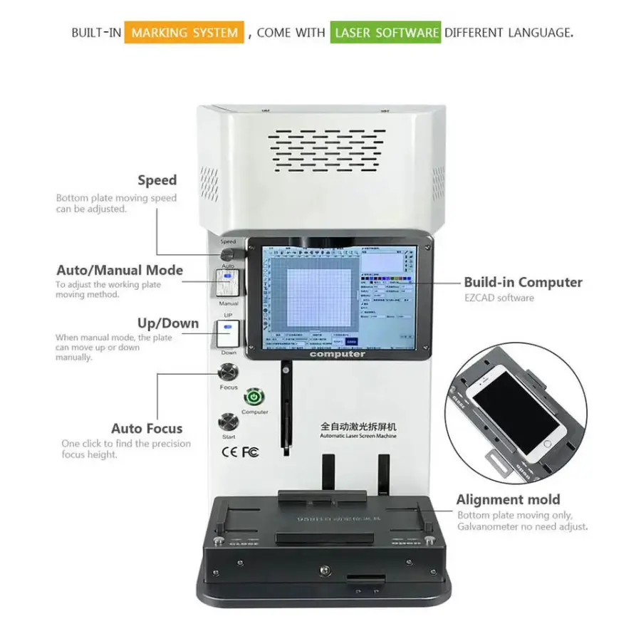 TBK-958B iPhone Back Glass Fiber Laser Marking Machines for iPhone 8 X 12 13 14 Promax Repair Broken Back Glass Removal — image 5