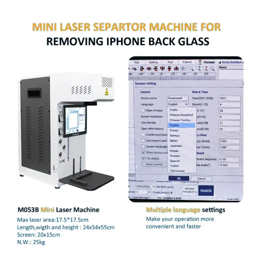 TBK-958B iPhone Back Glass Fiber Laser Marking Machines for iPhone 8 X 12 13 14 Promax Repair Broken Back Glass Removal — image 6