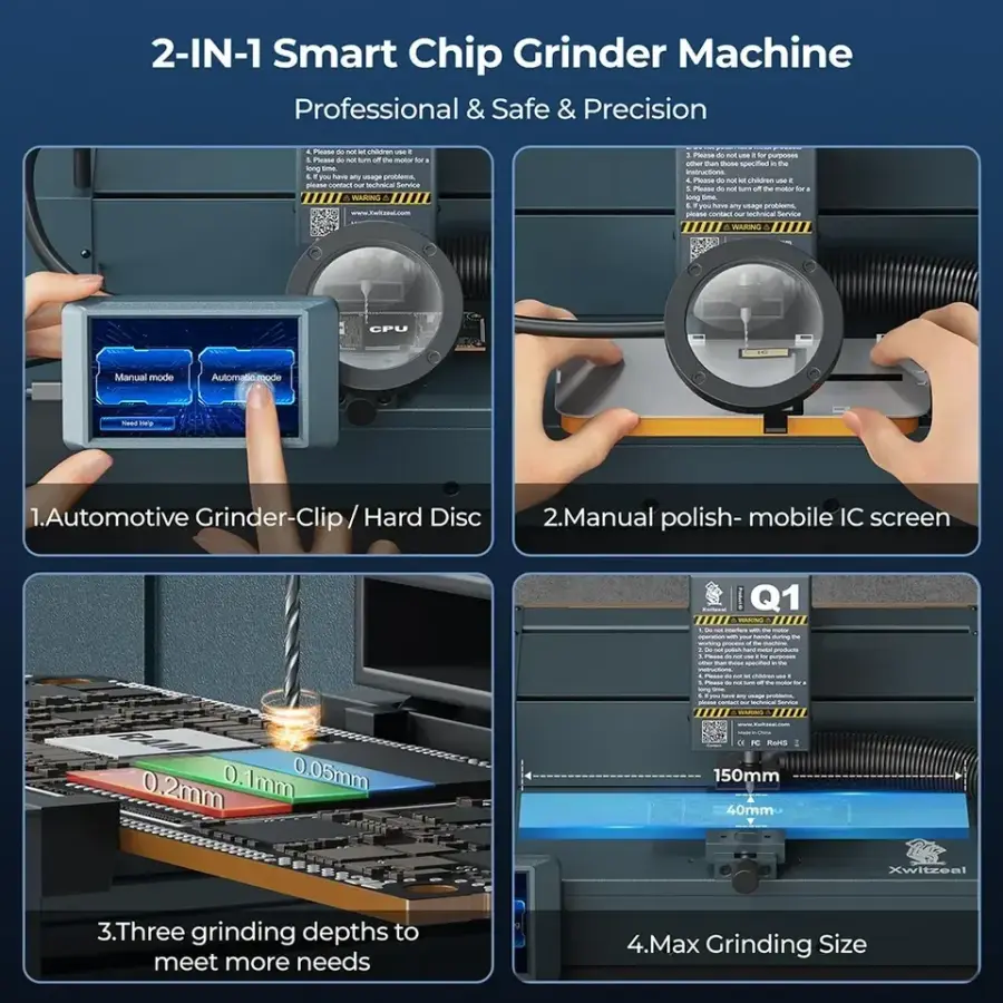 XWITZEAL Q1 Automatic CNC Chip Grinding Machine for iPhone 13 14 15Pro Android Touch IC CPU Frame Polishing Phone Repair Tool — image 3