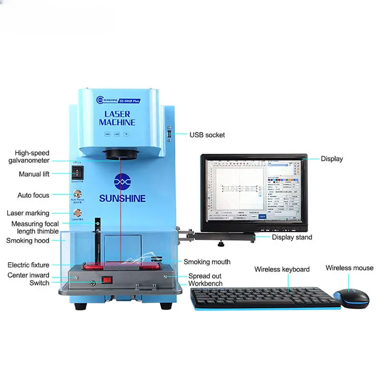 SUNSHINE SS-890B Plus 20W Multifunctional Optical Fiber Laser Marking Machine for iPhone X-13 14PRO MAX Rear Cover Glass Removal — image 4
