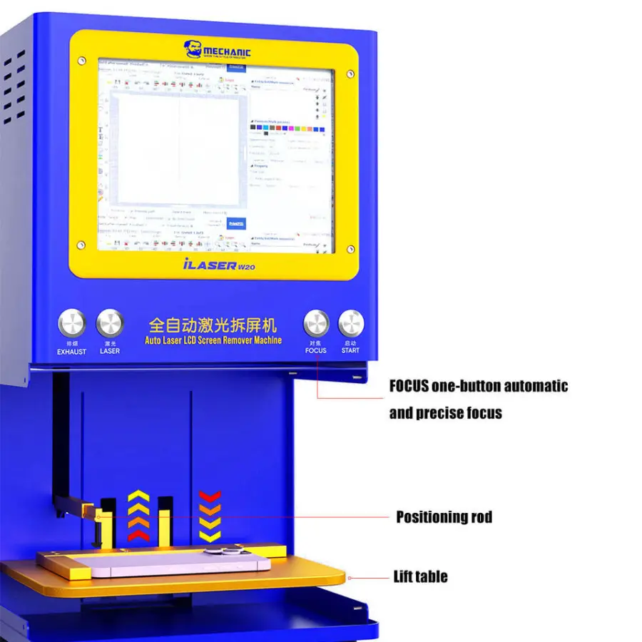 MECHANIC ILaser W20 20W iPhone Back Glass Fiber Laser Machine 1064nm Built-in Smoke Purification System for LCD Screen Remover — image 4