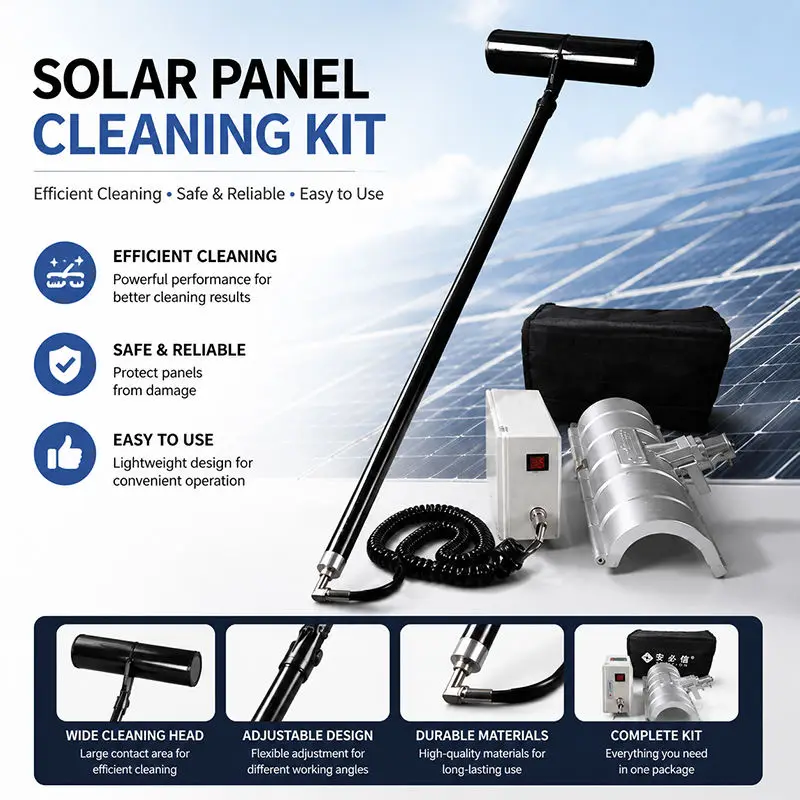 Portable Solar Panel Cleaner C21 3.6m 5.4m 7.2m Telescopic Rod 200W Motor Roller Brush PV Cleaning Machine — view 1