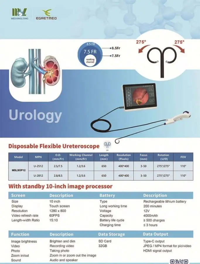 Portable Digital 7.5fr 8.5fr Disposable Flexible Ureteroscope — image 6