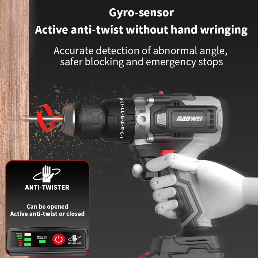 Nanwei 21V Variable Speed Cordless Drill Impact Tool Set Brushless Motor Battery Power Source High Power Impact Drill — view 3