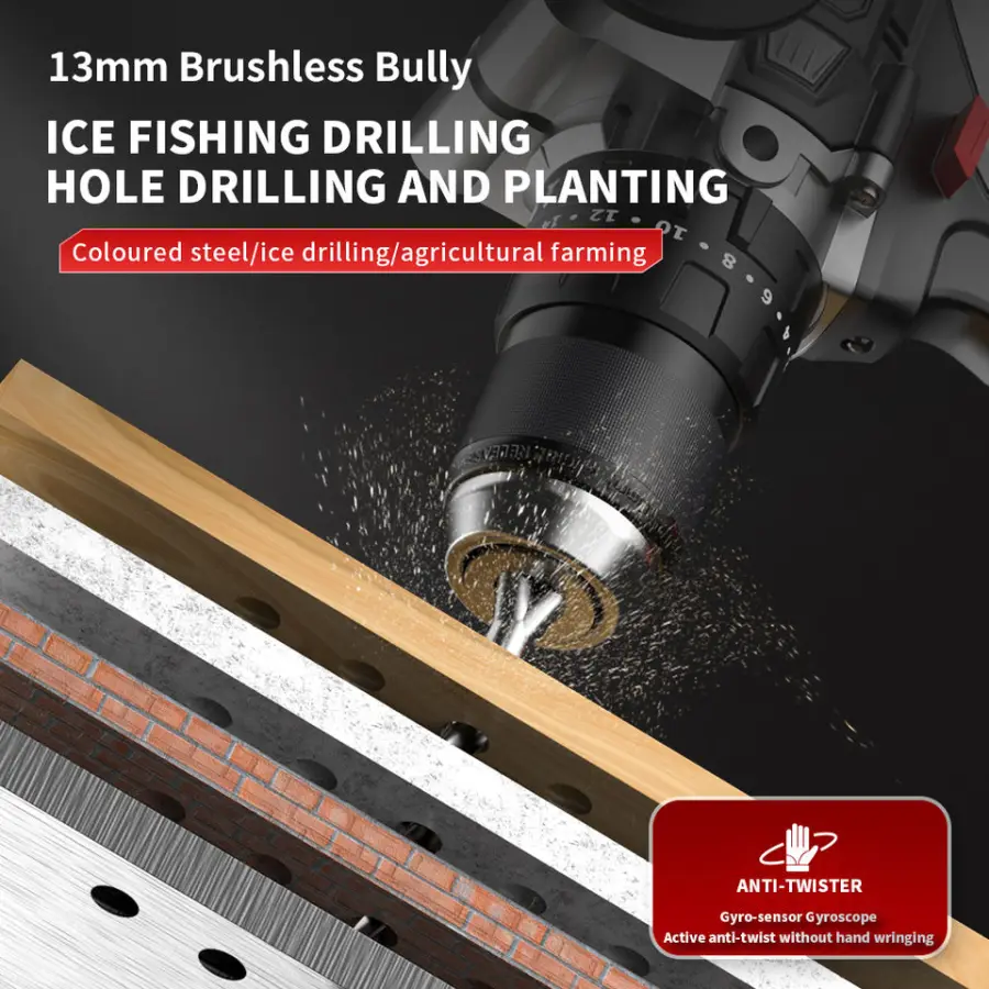 Nanwei 21V Variable Speed Cordless Drill Impact Tool Set Brushless Motor Battery Power Source High Power Impact Drill — view 4