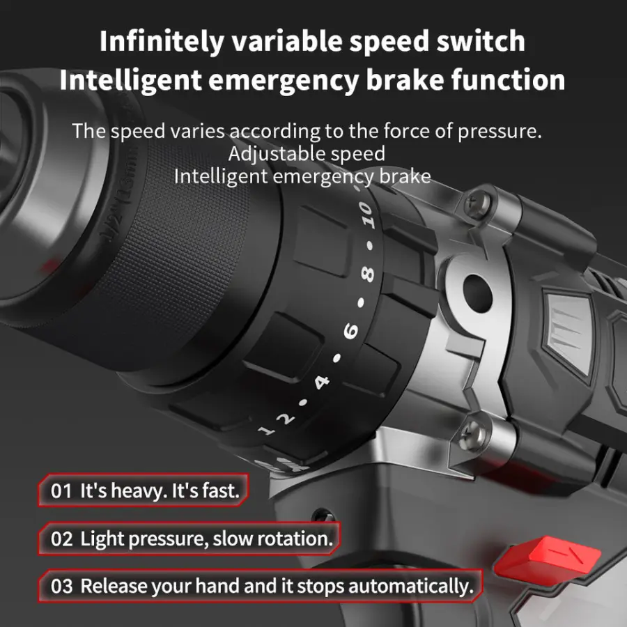 Nanwei 21V Variable Speed Cordless Drill Impact Tool Set Brushless Motor Battery Power Source High Power Impact Drill — view 5
