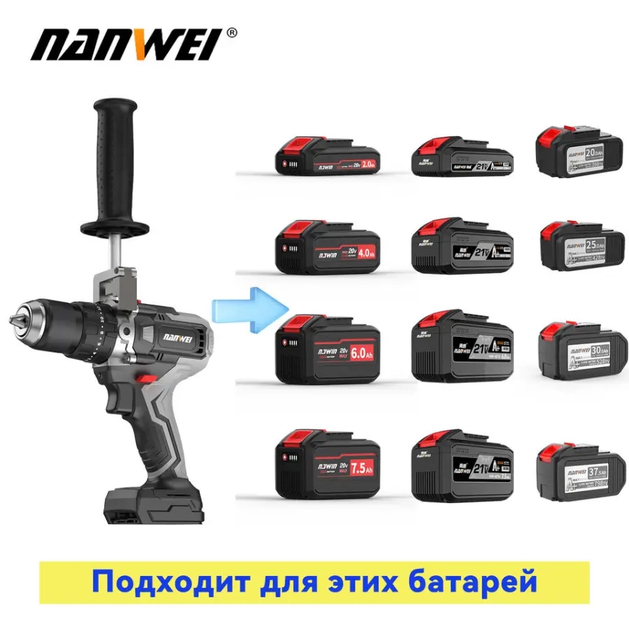 NANWEI Impact Electric brushless Power Tools Hand Drilling Machine Wall 21V 13mm cordless Lithium Drill — image 6