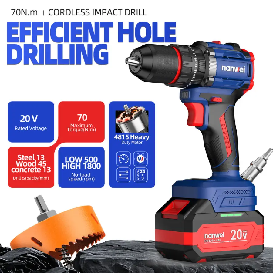 NANWEI 8216C Portable Brushless Electric Power Drills 70N.m Professional Cordless Impact Drill Machine — image 4
