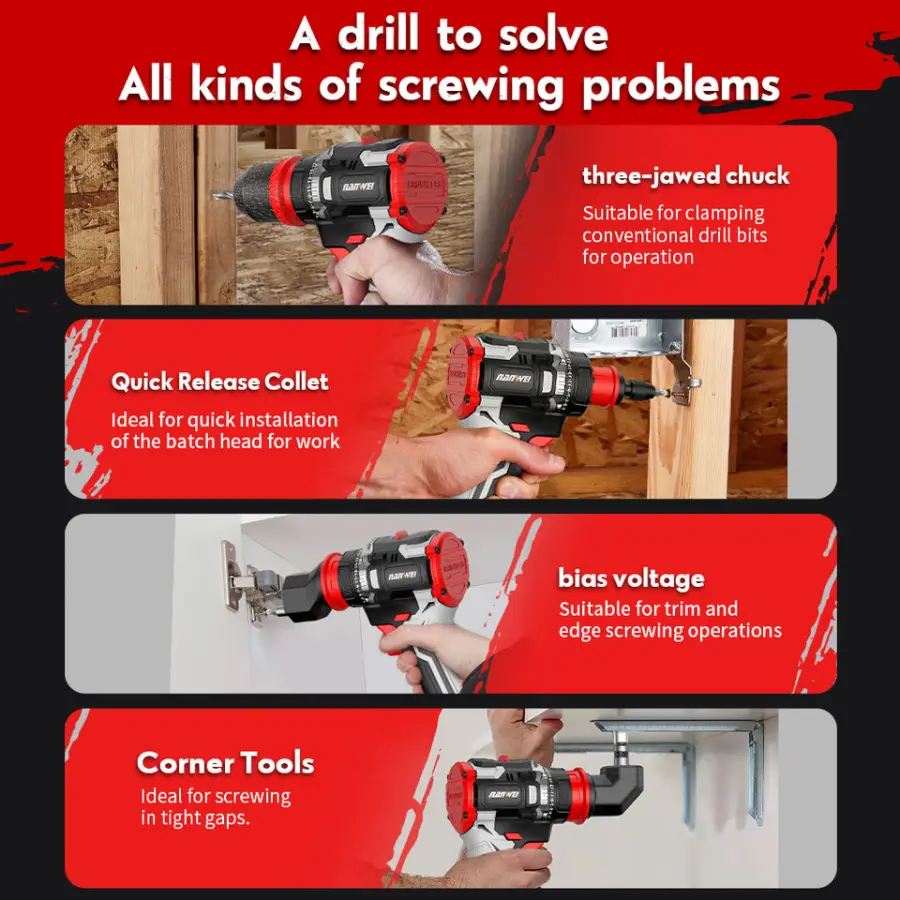 NANWEI D5219P Industrial Keyless Chuck Brushless Cordless Impact Drill Power Multi-Head Drilling Machine — image 4