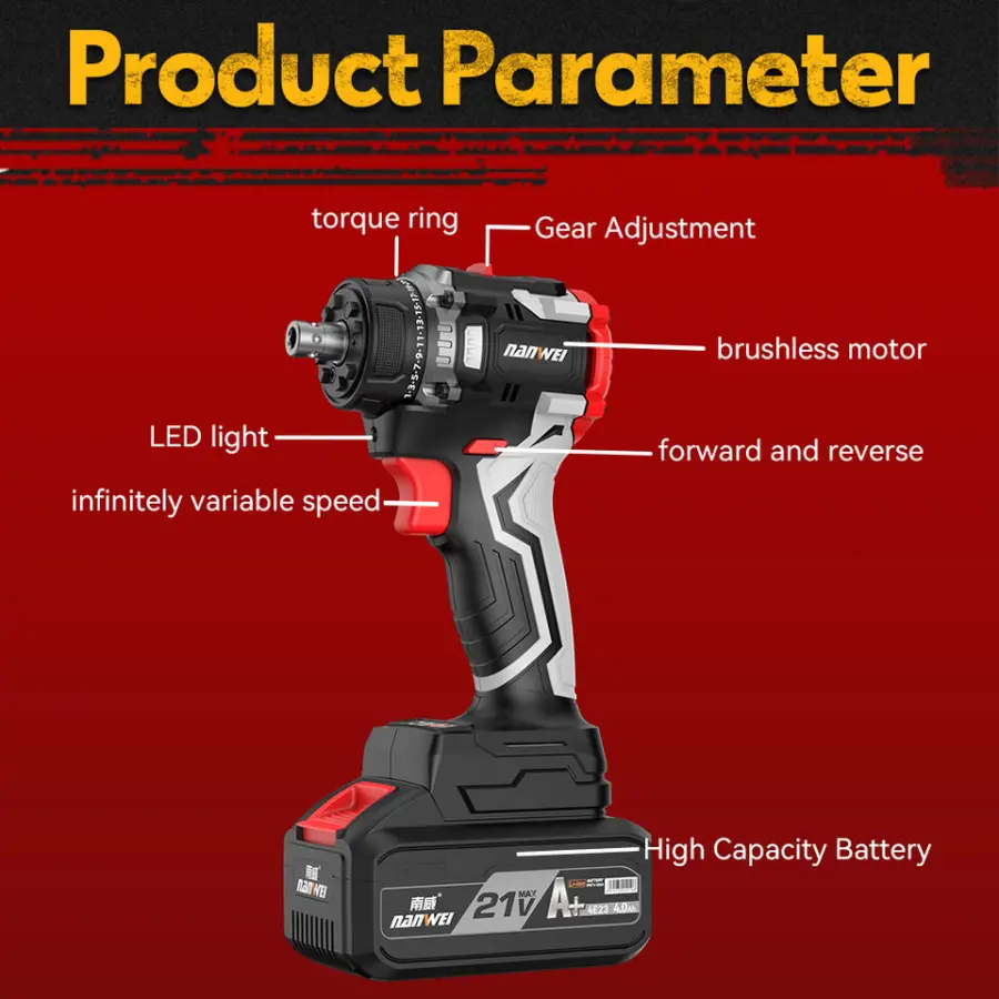 NANWEI D5219P Industrial Keyless Chuck Brushless Cordless Impact Drill Power Multi-Head Drilling Machine — image 7