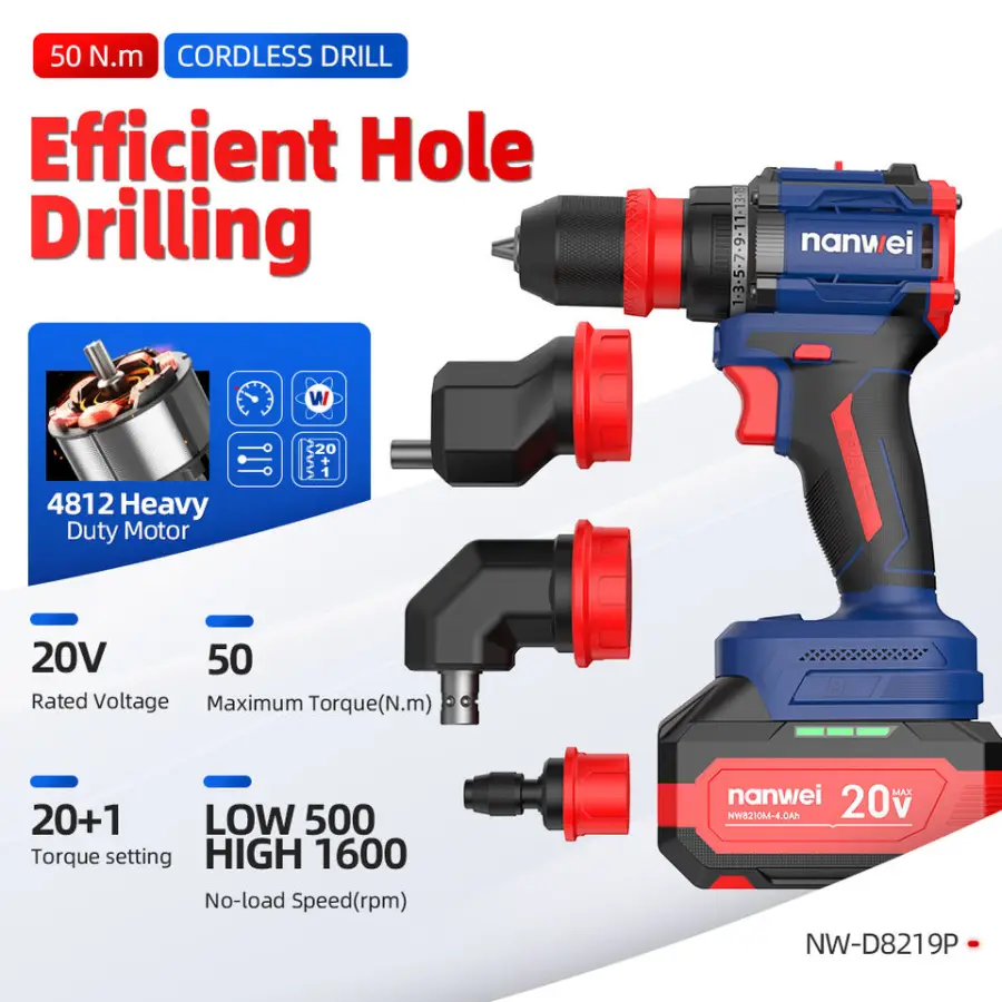 NANWEI 8219P 20V Cordless Power Drill Set 4 in 1 Multi-Functional Electric Screwdriver with Brushless Head — image 2