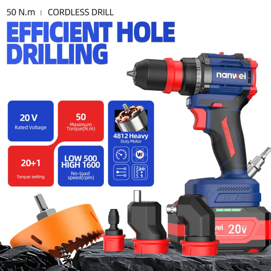 NANWEI 8219P 20V Cordless Power Drill Set 4 in 1 Multi-Functional Electric Screwdriver with Brushless Head — image 3