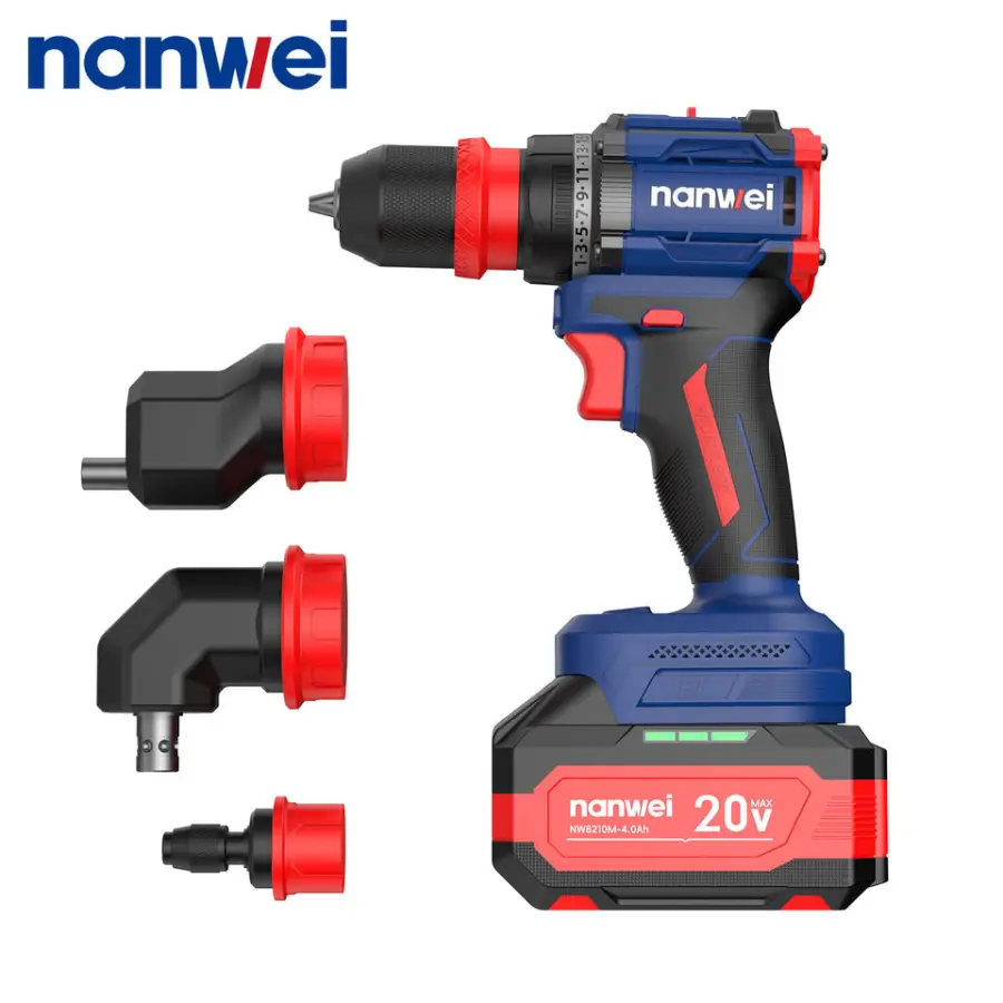 NANWEI 20V 4-IN-1 Compact Size Multi-Head Cordless Drill Screwdriver Kit with Right Angle/Offset/Drill Attachment — view 1