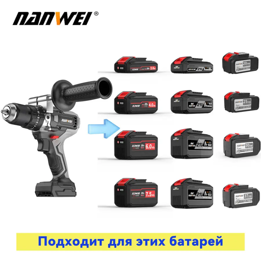 NANWEI 5217C Cordless Rechargeable Electric Drill 13MM 120N.M Battery Impact Screwdriver Ice Breaking Tools Brushless Drill — image 6