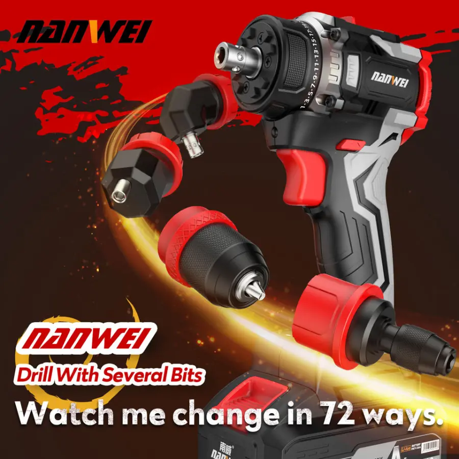 NANWEI D5219P Electric Cordless Drill Machine Good Quality Li-ion Rechargeable Power Tools High Efficiency Hand Drill — image 2