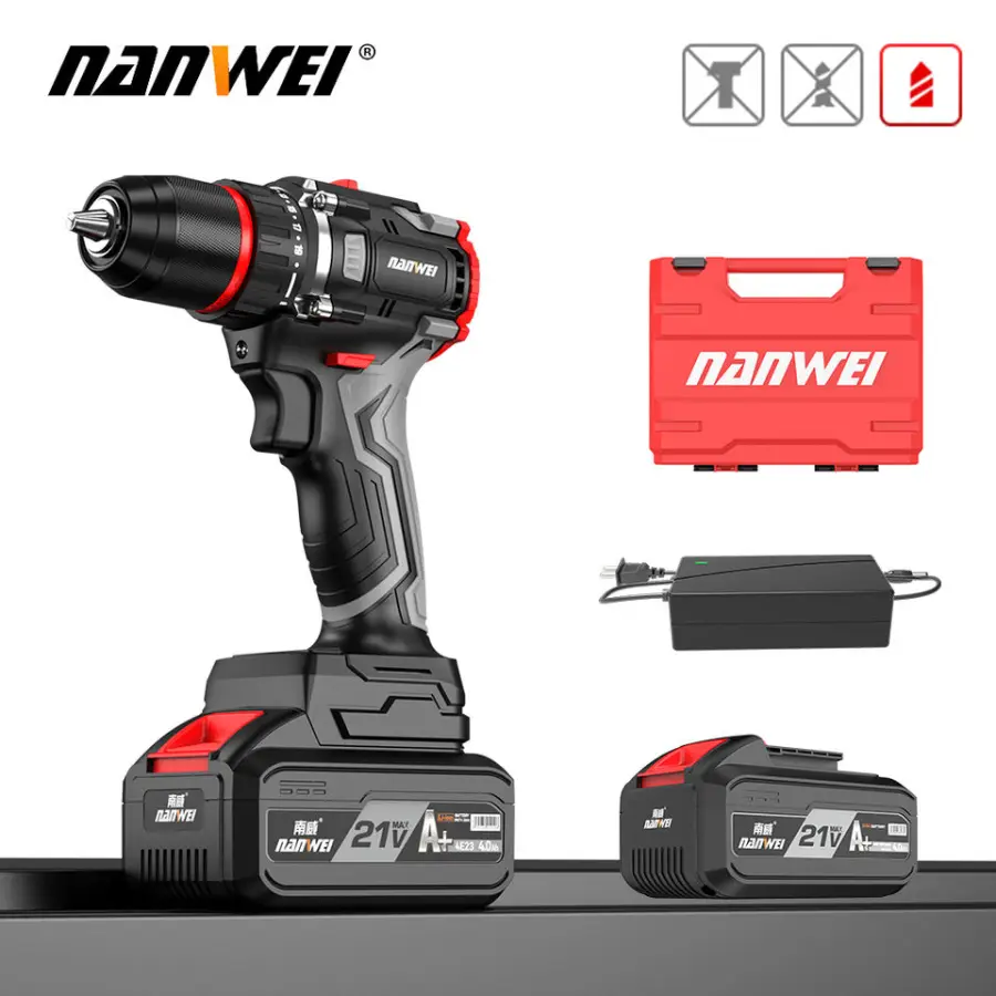 NANWEI D5216 20V Variable Speed 13MM Industrial Tool Drills Cordless Electric Power Drill Set with Battery Charger OEM — image 2