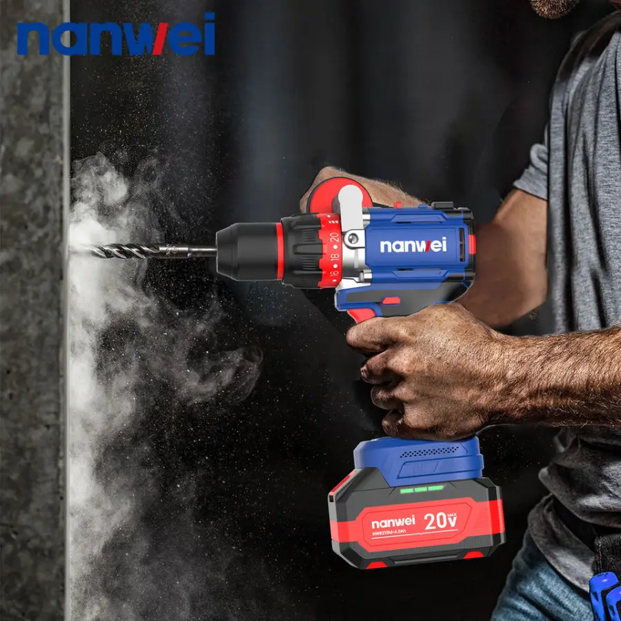 Nanwei New 21V 13MM impact drill Multifunctional cordless brushless drill driver machine power tool set electric screwdr — view 1