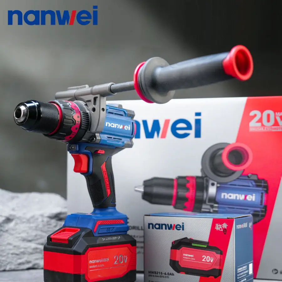 Nanwei 21V Brushless Cordless Drill Lithium Battery Variable Speed Impact Hammer Drill — view 1