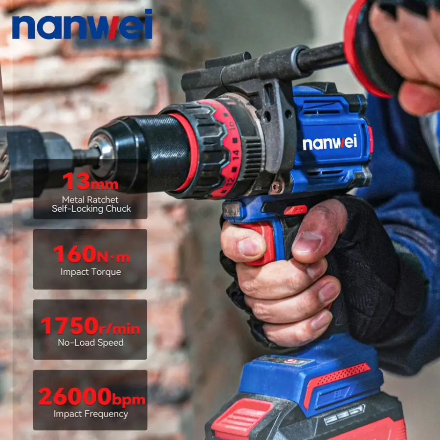 Power Tool Set High Torque 160Nm 13mm Chuck Cordless Brushless Impact Drill for Home Decoration — image 6