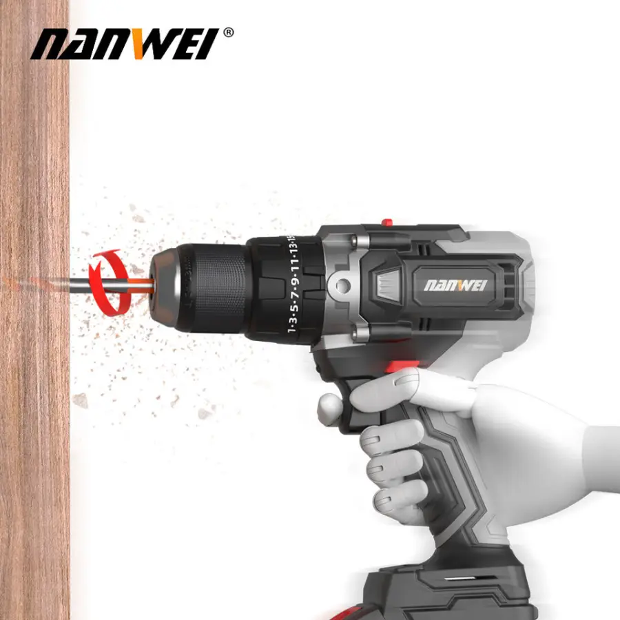 NANWEI 13mm Lithium Electric Drill Household Multifunctional Impact Drill Screwdriver Factory OEM Customizable Support — view 1
