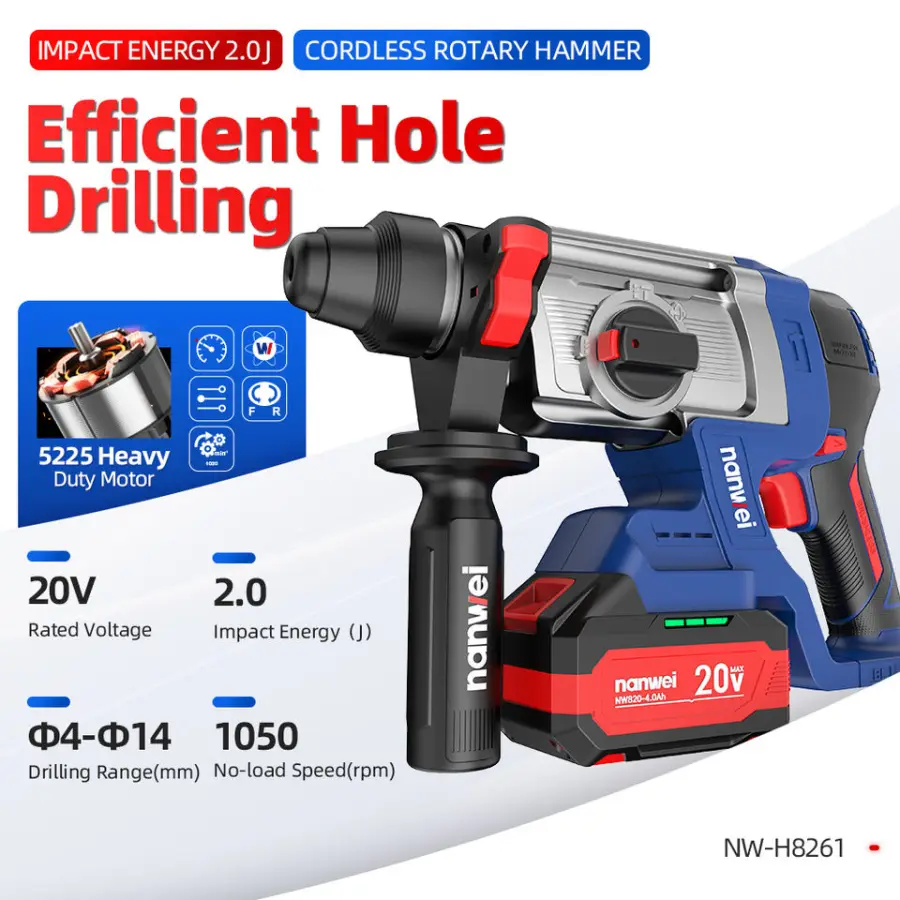 Nanwei Portable DIY Industrial Lithium Battery Harmer Drill Tools Combo Kits Customizable OEM Handheld Brushless Hammer Drill — image 5