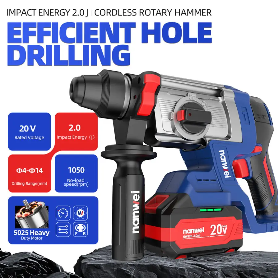 Nanwei Portable DIY Industrial Lithium Battery Harmer Drill Tools Combo Kits Customizable OEM Handheld Brushless Hammer Drill — image 6