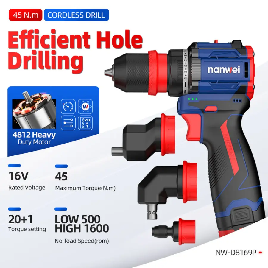 Nanwei 3 in 1 Multi Head Lithium Drill with Magnetic Bit Holder and Battery Level Indicator — image 2