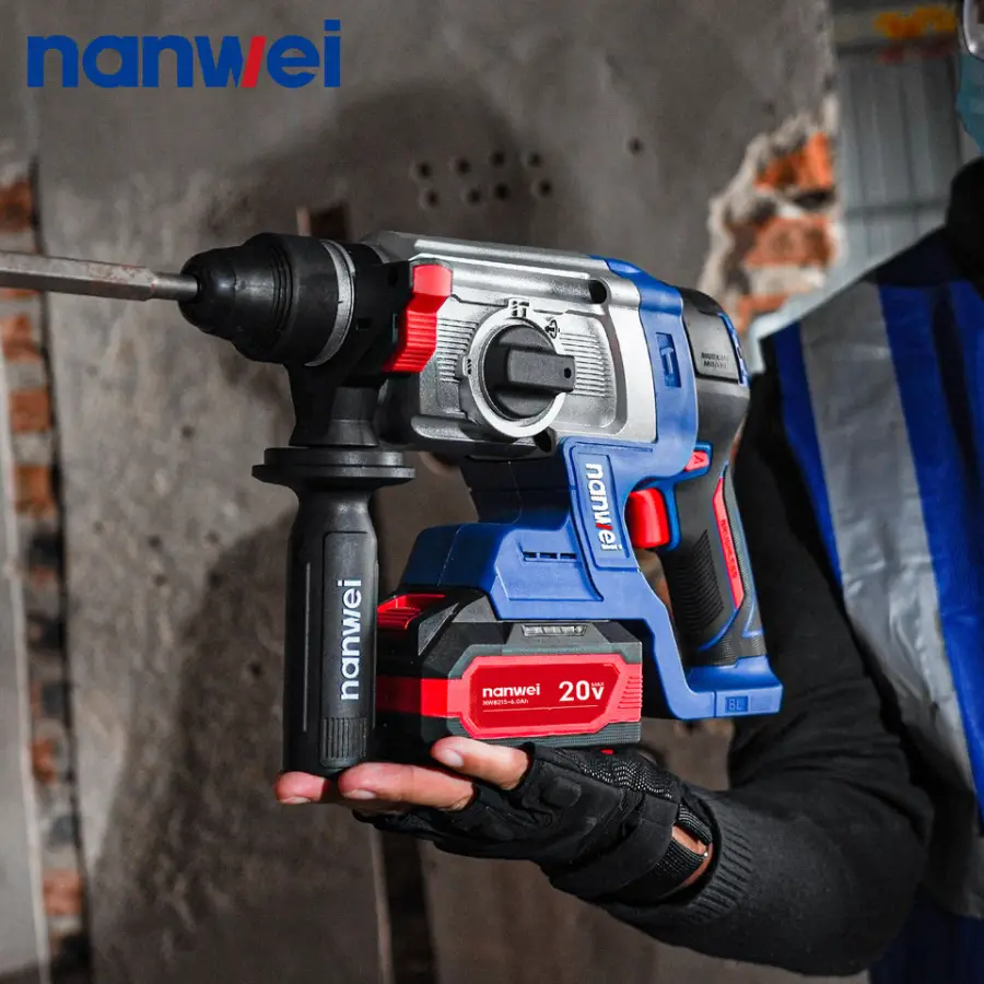 Nanwei 26mm Battery Power Lightweight Cordless Electric Demolition Hammer Rotary Concrete Crusher Brushless Impact Drill Set — image 5