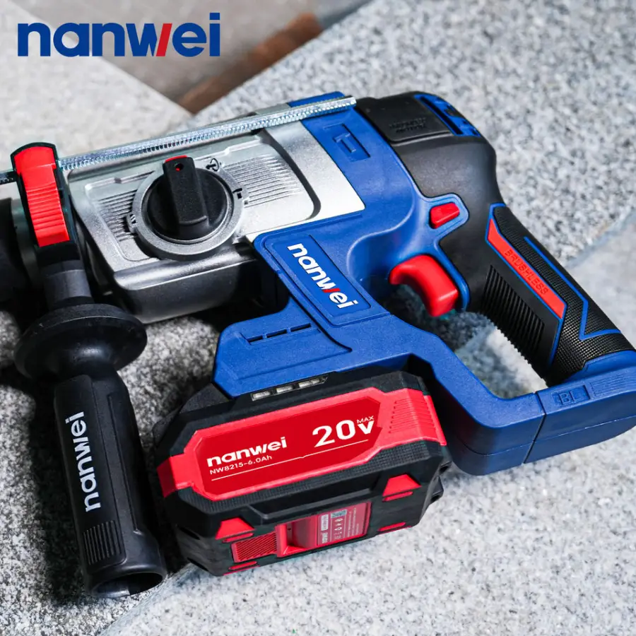 Nanwei 26mm Battery Power Lightweight Cordless Electric Demolition Hammer Rotary Concrete Crusher Brushless Impact Drill Set — image 6