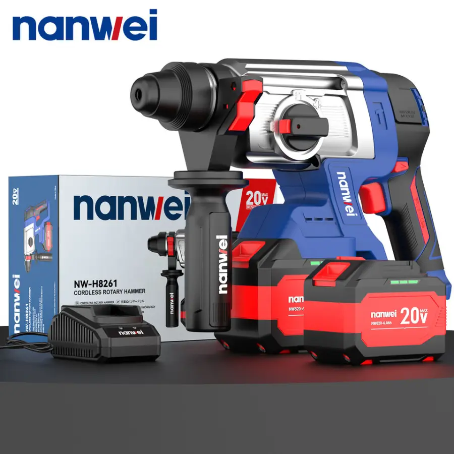 Nanwei Cordless Lithium Battery Perforator Drill Electric Power Hammer Drill Set for Drilling Hole 3 Functions 21V Li-io — view 1