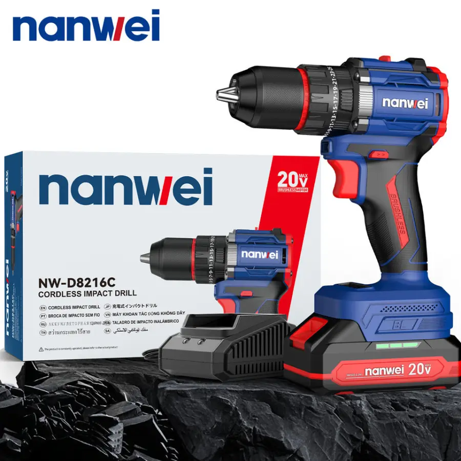 NANWEI Customized Cordless 20V Lithium Battery Power Two-Speed Multifunctional Screwdriver High Torque Drill Hand Drill — view 3