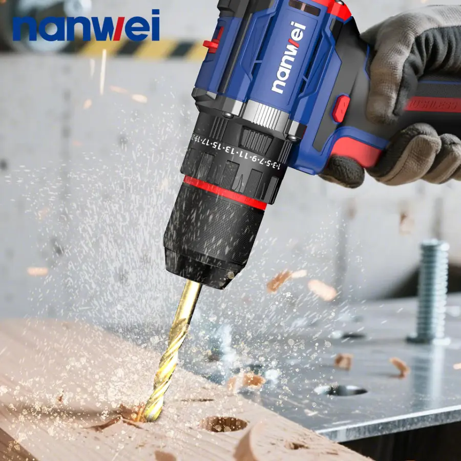NANWEI Customized Cordless 20V Lithium Battery Power Two-Speed Multifunctional Screwdriver High Torque Drill Hand Drill — view 6