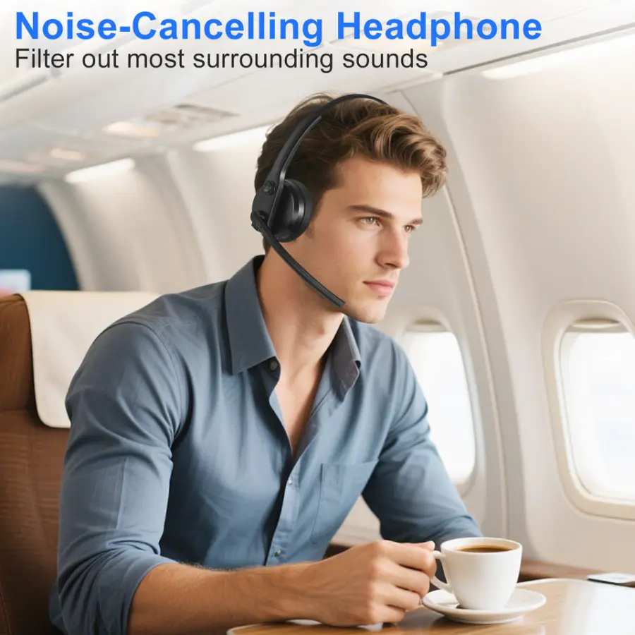 Wireless Over Ear Bluetooth Headset with Noise Cancelling Microphone for Office Remote Work — image 2