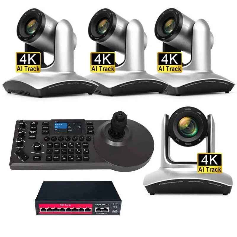 4K PTZ Conference Camera System = 4pcs 20X Cameras + 1 Joystick Controller for Conferencing, Live Streaming, Church, Cla — view 1