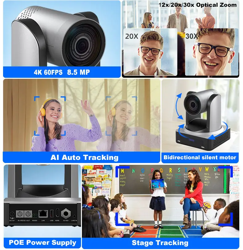MC550 4K 60FPS 30X Optical Zoom AI PTZ Camera + MKB20 Controller Bundle Professional Live Streaming Church Studio Video System — image 4