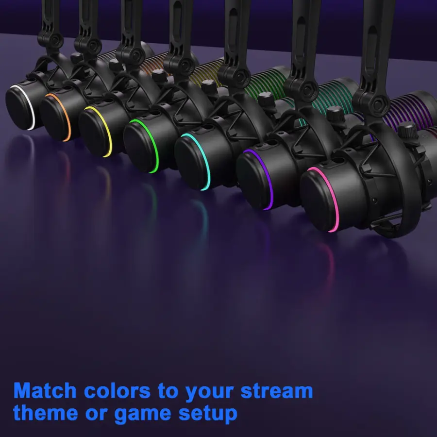 Condenser Microphone with RGB Light, Professional Streaming Mic 192kHz/24bit Cardioid/Omnidirectional for PC Mac Gaming Podcast — image 6