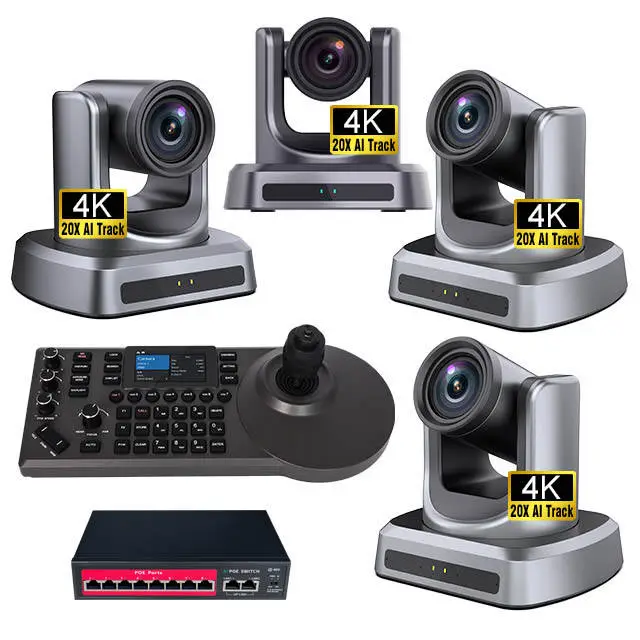 4K Auto Tracking PTZ Camera System Bundle = 4pcs MC500A UHD 20x Zoom + Joystick Controller + POE Switch for Live Streami — view 1