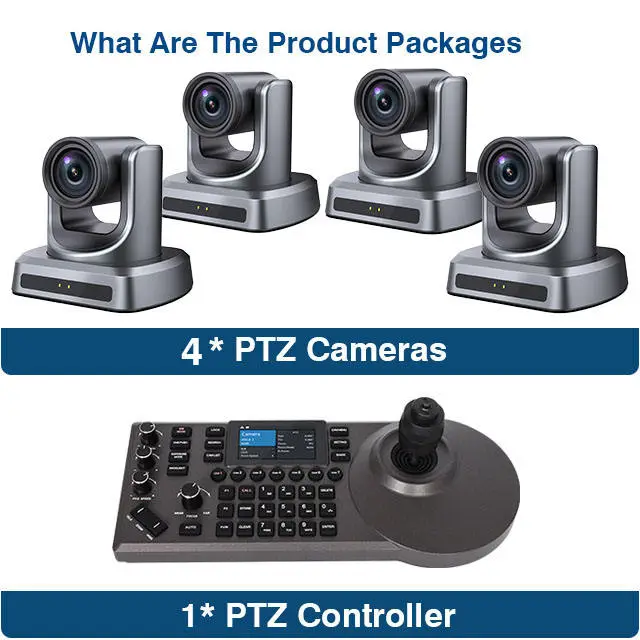 4K Auto Tracking PTZ Camera System Bundle = 4pcs MC500A UHD 20x Zoom + Joystick Controller + POE Switch for Live Streaming — image 7
