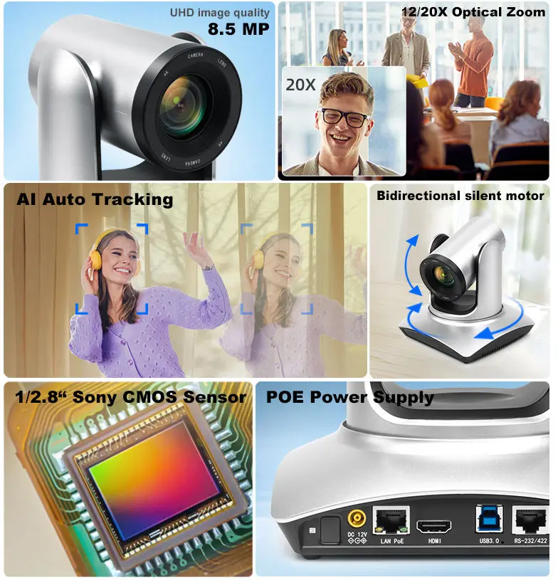 4K PTZ Video Conference System Bundle = 3 Cameras +1 Joystick Controller 20x Zoom NDI for Large Room Live Streaming Classrooms — image 5