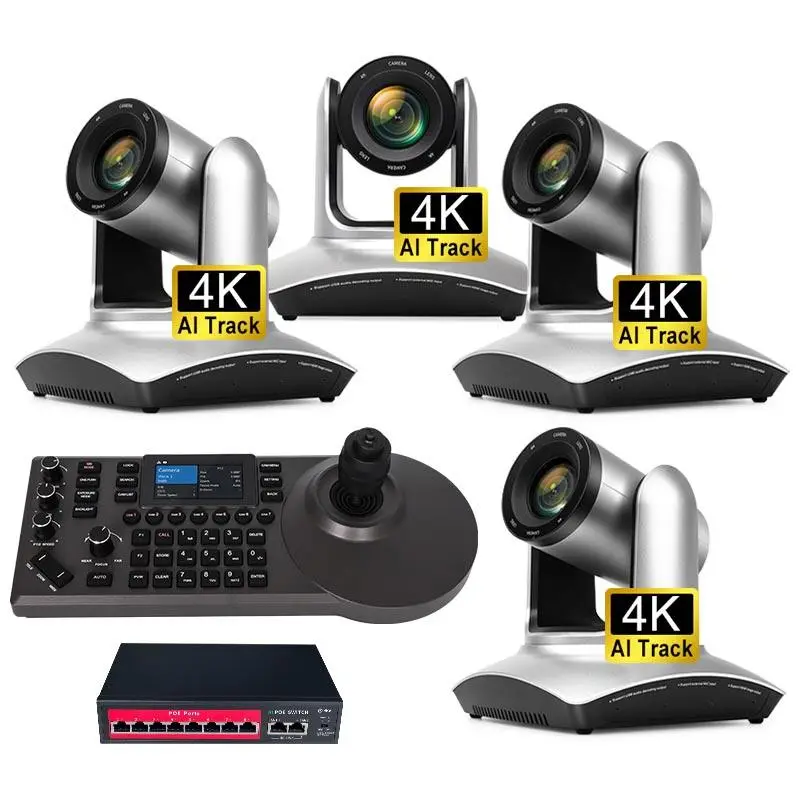 4K 20X Zoom AI Tracking Auto Frame PTZ Camera System Kit=4 Cameras+1 POE Controller for Church Live Streaming Video Conf — view 1