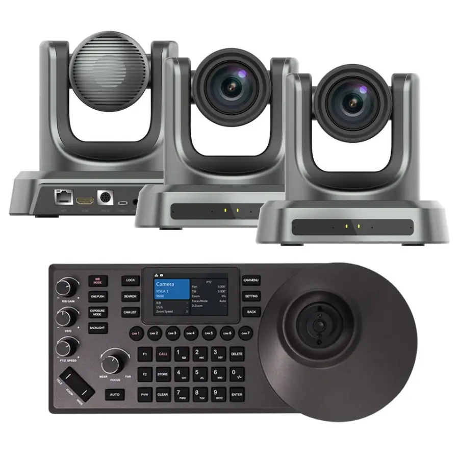 4K PTZ Conference Camera Group Broadcast Bundle 3 Pcs with 20X AI Tracking and POE Switch Video Conference System — view 1