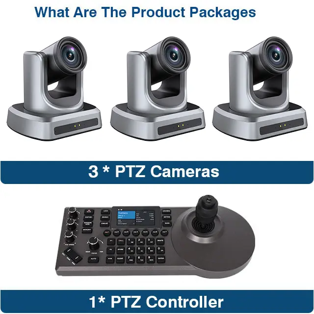 4K 20X Optical Zoom PTZ Camera (3pcs) With Auto-Tracking, PTZ Controller PoE 3" LCD Screen Preview PTZ Bundle for Church — image 3