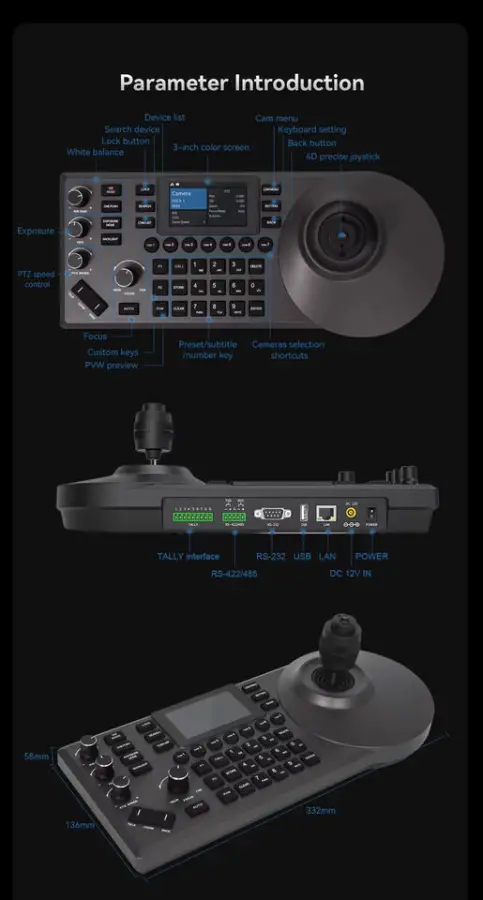4K 20X Optical Zoom PTZ Camera (3pcs) With Auto-Tracking, PTZ Controller PoE 3" LCD Screen Preview PTZ Bundle for Church — image 7
