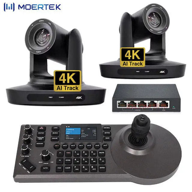 Conference Camera Controller Bundle Kit=2pcs 4K 20X AI Tracking PTZ Video Broadcasting Camera+4D Keyboard Joystick Contr — view 1