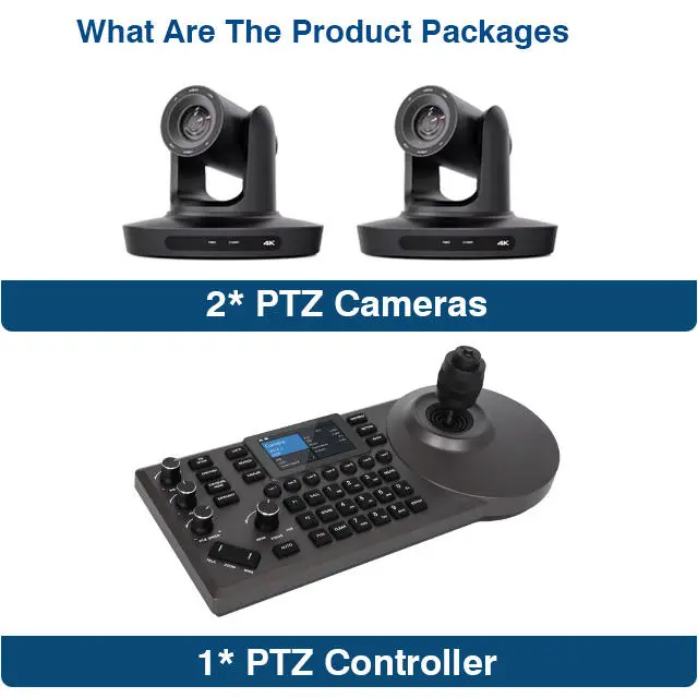 Conference Camera Controller Bundle Kit=2pcs 4K 20X AI Tracking PTZ Video Broadcasting Camera+4D Keyboard Joystick Controller — image 3