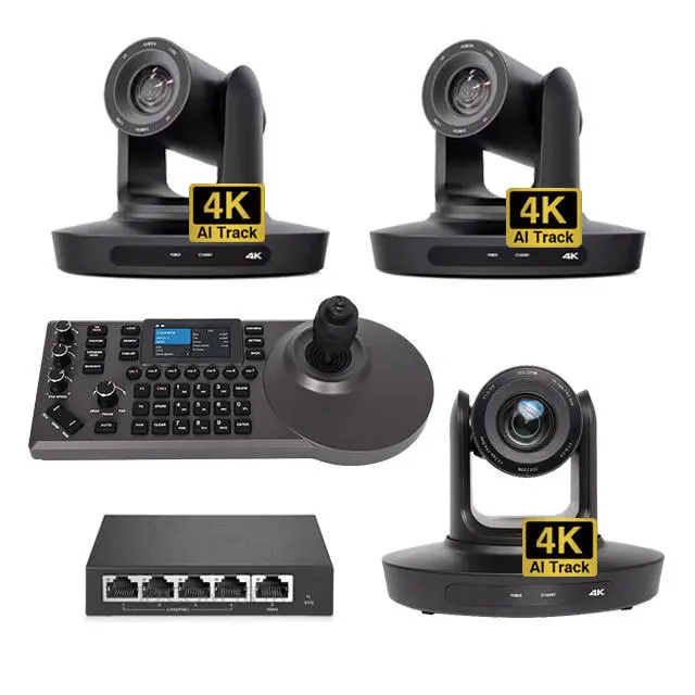 Conference Broadcast Camera Bundle = 3 Pcs 4K 20X PTZ Conference Camera hd Mi Lan Usb Poe AI Track+ RS422 RS232 RJ45 Con — view 1